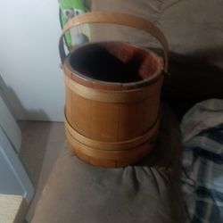 Vintage Firkin, Wooden Bucket 9 Inches Tall 9 Inches Wide Or Could Be Called A Sugar Bucket.