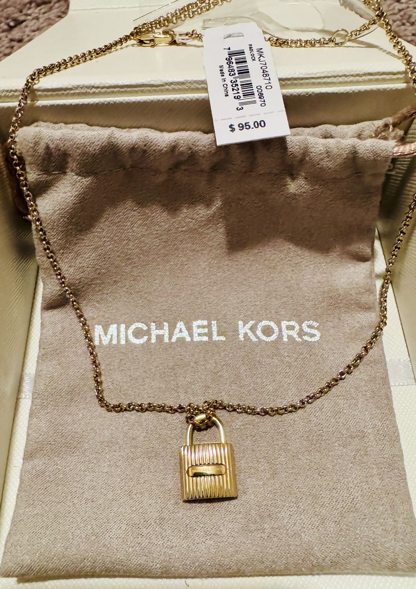 Michael Kors Gold Padlock Pendant Necklace with Box Bag - BRAND NEW WITH TAGS