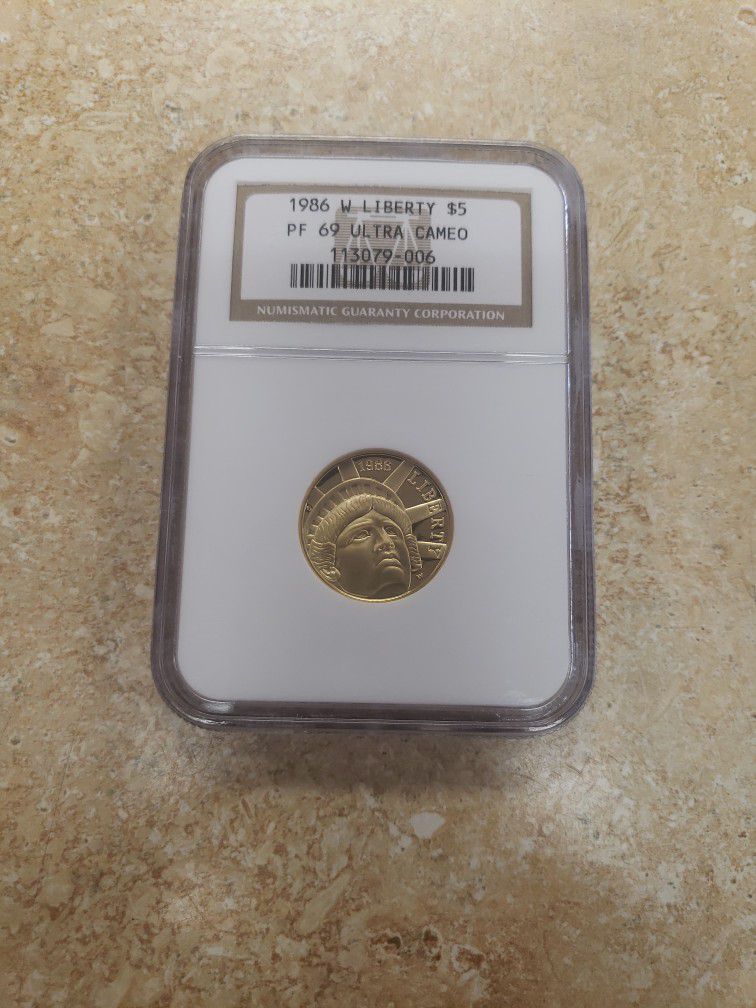1986 $5 Statue Of Liberty Gold Commemorative Coin NGC PF69 Grade