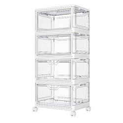 Clear Storage Bins with Lids, 4 Tier with 1 Lid Plastic Bins with Wheels, Stackable Storage Bin, Closet Organizers Box for Bedroom, Living Room, Toy ,