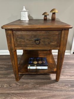 Rustic Wood End Table with Drawer