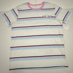 NWT  Sanrio Cinnamoroll  T Shirt  Short Sleeve Striped  Embroidered  Printed  White Pink Blue  Women  Size 2XL
