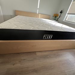 King Bed Frame Platform Low Beige/ Oak