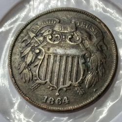 1864 2 Cent Full WE large Motto And Cud