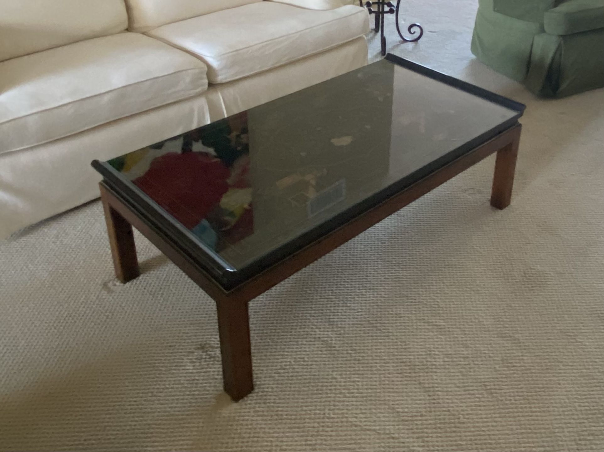 Oriental Motif Glass-Top Coffee Table