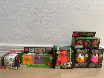 Needoh Halloween Squishy Toys. Sugar Skull cat. Baby boo’s. Glowy ghost. Teenie Jack glow lanterns. Scrunchems.