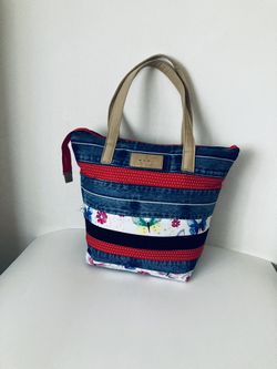 Handmade Denim Handbag Multicolor Large