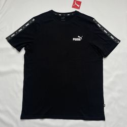 New Men Puma Crew Neck Tee T-shirt Top Short Sleeve Logo Stripe Black sz Large L