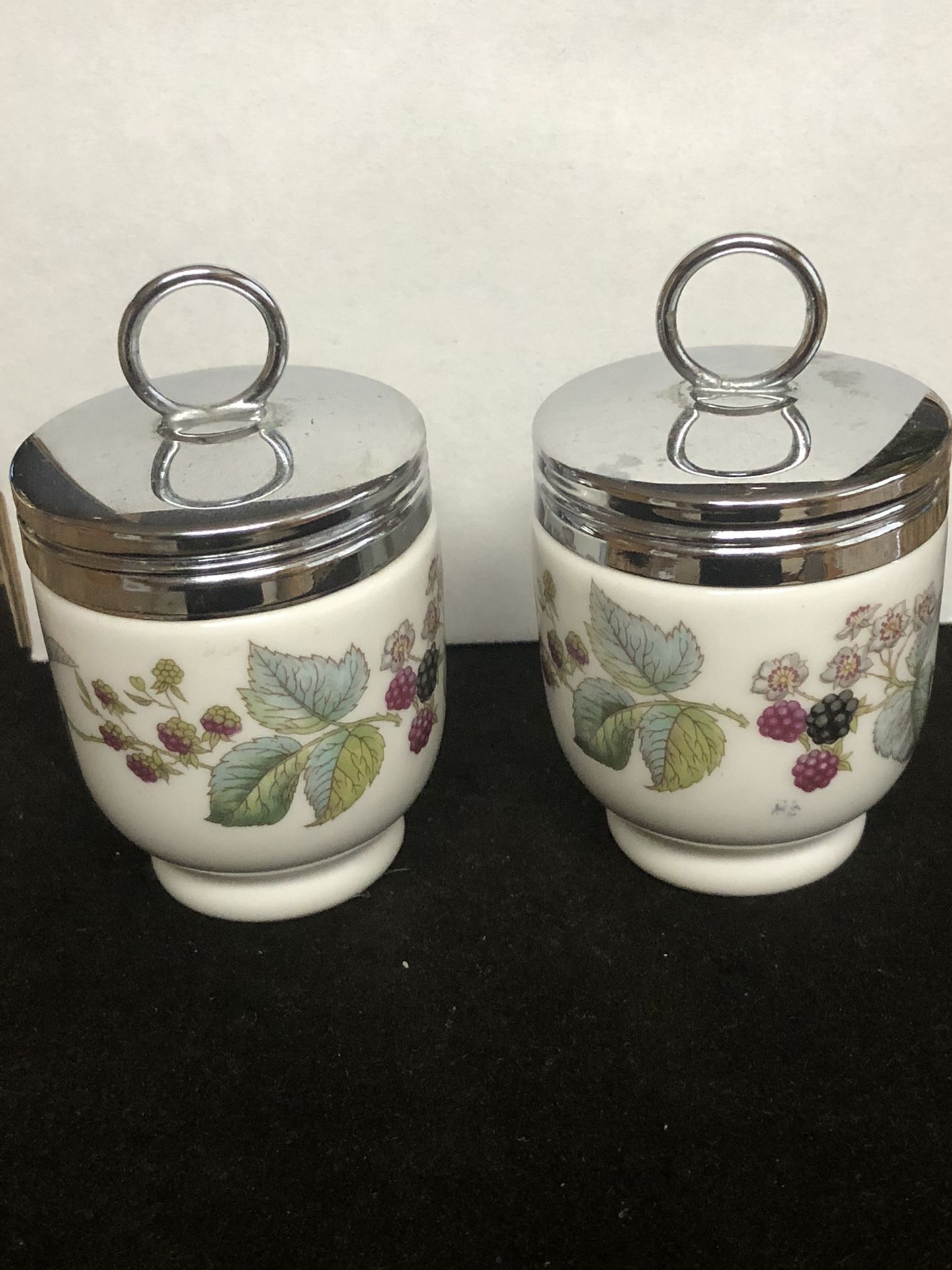 Vintage Royal Worcester Pair of Porcelain Egg coddlers- Lavinia Pattern