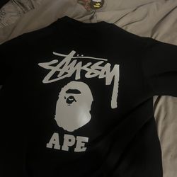 Black Stussy X Bape Shirt Size Medium