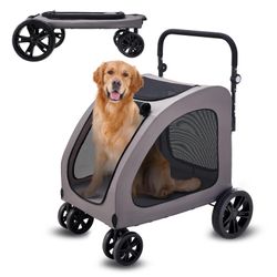 VEVOR Pet Stroller, 4 Wheels Dog Carrier With Brakes, 160lbs Weight Capacity