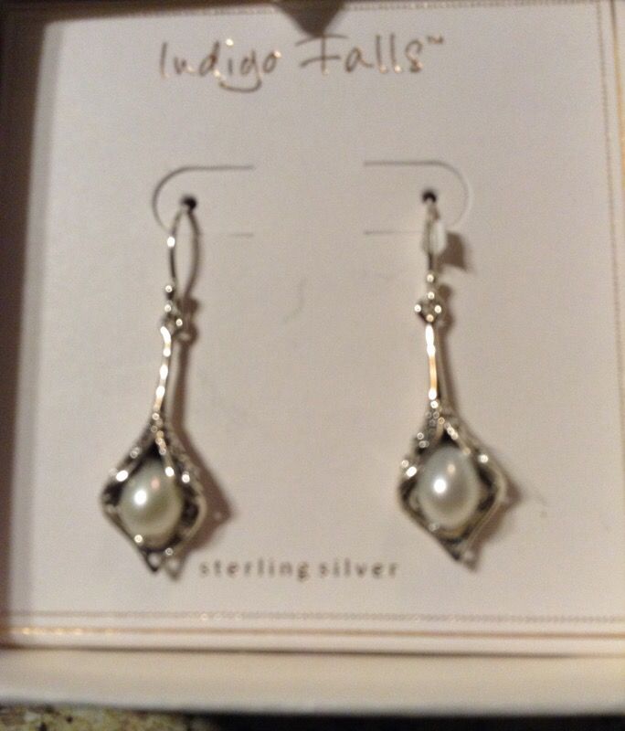 indigo Falls earrings Sterling silver drop earrings with pearls