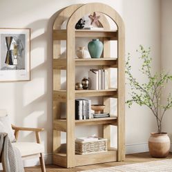 5-Tier Bookshelf 70.87" Bookcase Display Shelf Arch-Shape Teak