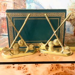 Vintage 5” H Solid Brass Golf Bookends