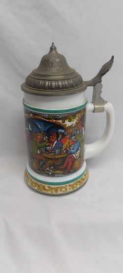 Vintage BMF Bierseidel Tavern Pattern Milk Glass Beer Stein 1970s