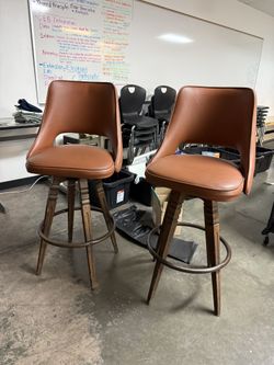 Set of 2 Vintage Mid-Century High-Top Bar Stools - Swivel Seat & Footrest