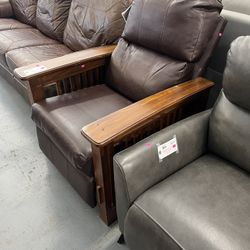 Mission Style Brown Faux Leather Recliner (in Store)