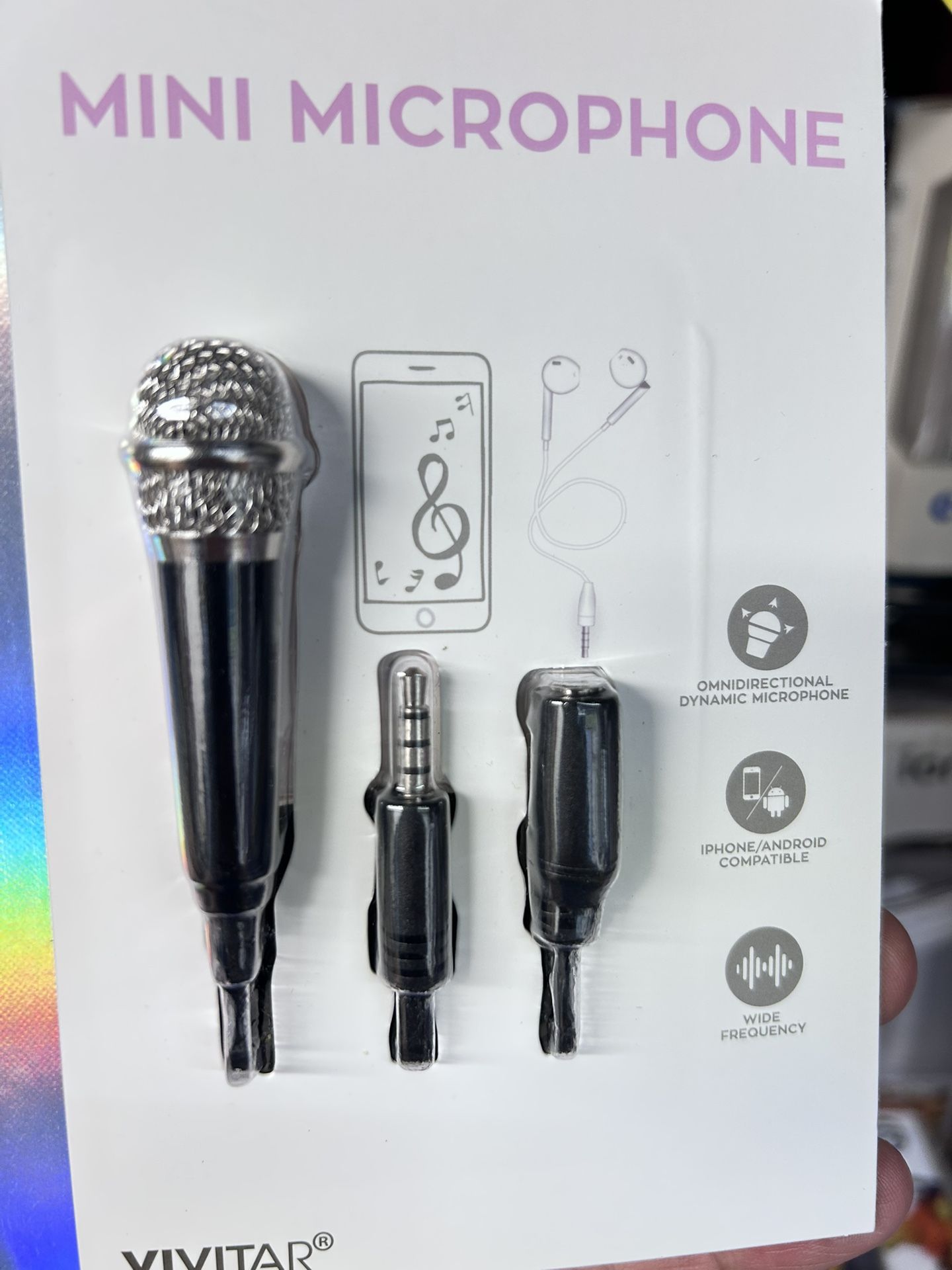 Black Portable Mini Microphone, Product Length 1 inch, Accessory, by Vivitar