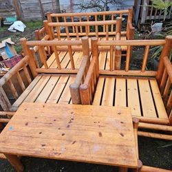 Have Wood Made Couch  ,love Seat,2chairs,table,and 2foot Rest 
