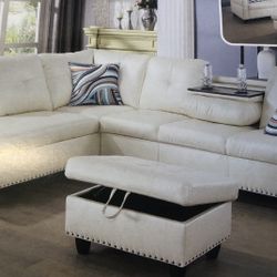 White Leather Sectional Couch 
