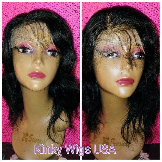 12" 100% Brazilian Virgin Body Wave Glueless Human Hair Wig