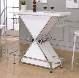 10-113 X-shaped Bar Unit with Wine Bottle Storage High White Gloss. New.