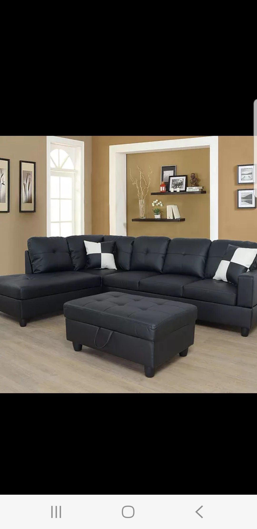 New Black Sectional with Storage Ottoman