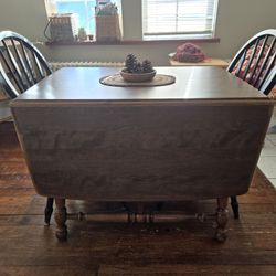 Vintage Wooden Folder Table With Two Chairs 
