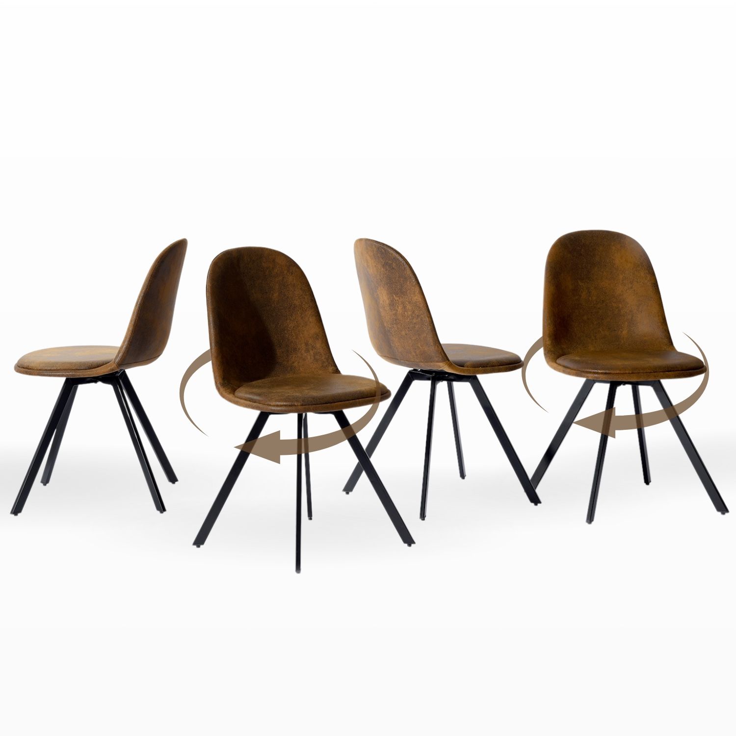 Free Shipping-Homy Casa SUNFLOWER Rotating Dining Chair Set of 4 – Industrial Vintage Look with Black Metal Base