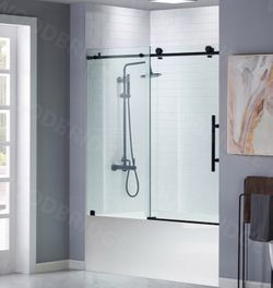 MBSDC6062-MBL，Frameless Bathtub Shower Doors 56-60" Width × 62"Height with 3/8"(10mm) Clear Tempered Glass in Matte Black Finish,