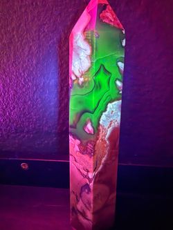 Large 7” UV Reactive Volcano Agate Tower with Druzy