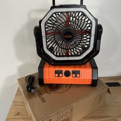 OGERY Rechargeable Camping Fan with LED Light, Portable Multi-functional Fan with 360° Rotating Hook, Oscillating Emergency Camping Fan Cordless Rotat