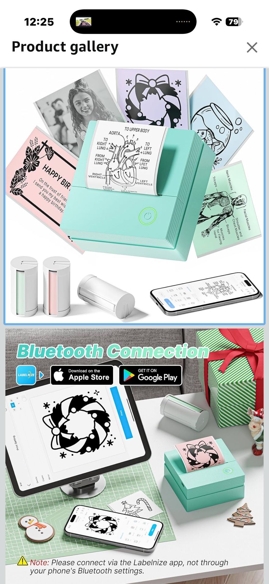 Sticker Printer, PM290 Mini Printer, Bluetooth Sticker Maker Machine with 3 Rolls Paper, Portable Print Pod for Study Notes, Journal, Lists, Pictures,