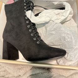 black lace up heeled ankle boot