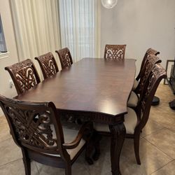 Beautiful Solid Wood Dining Room Set – Table, 8 Chairs & China Cabinet