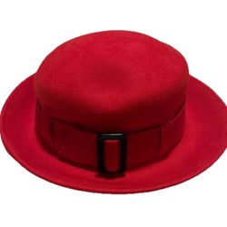 Nine West Womens Bucket Hat Red Black Buckle 100% Wool