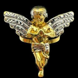 10k two tone Angel religious fashion diamond cut ring sz9
