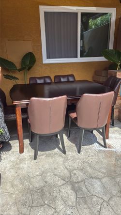 Table set 6 chairs walnut color
