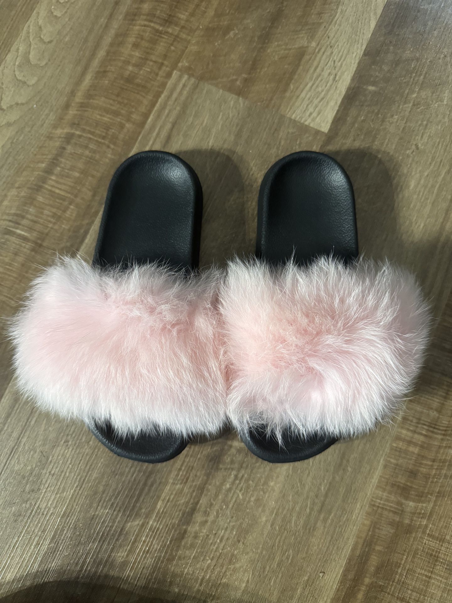 Pink fur slides 