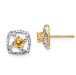 14K Yellow Gold Citrine and diamond earrings