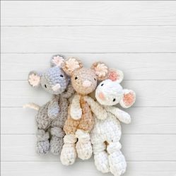 Crochet Mouse Snuggler Plushie Stuffed Animal  Baby Toddler Toy