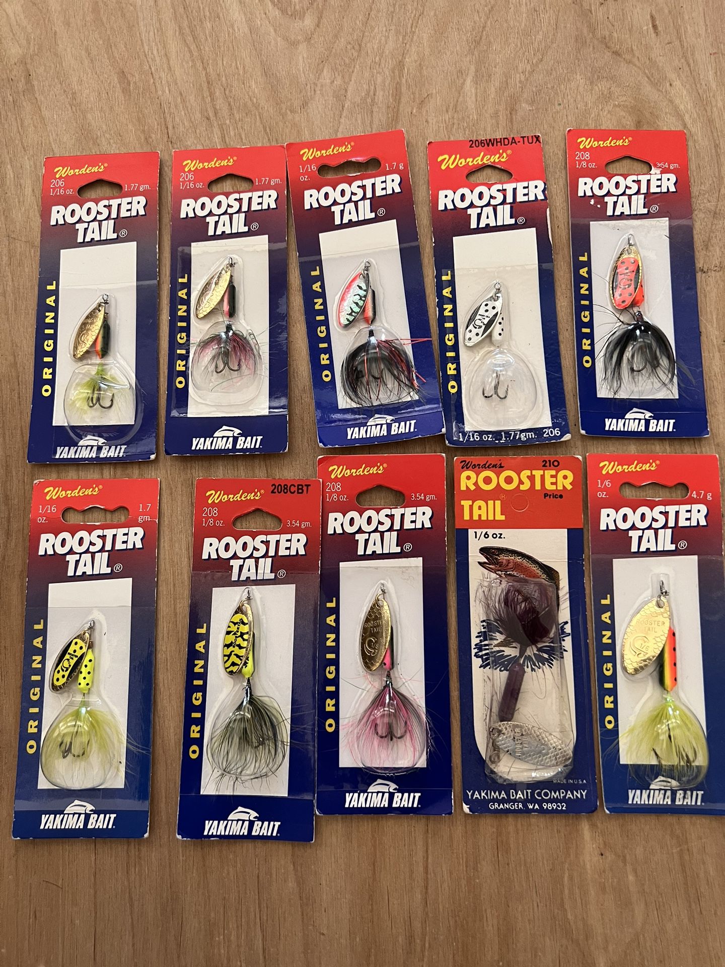 10 Worden's Rooster Tail Trout, Bass Spinner Fishing Lures, 1/24
