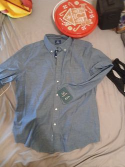 Two men's shirts and a pair of women's black thread shoes..