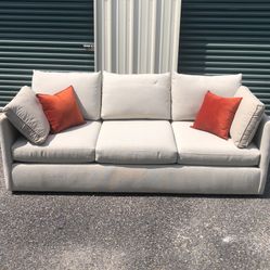 Bassett Beige Track Arm 3-Cushion Sofa with Pillows