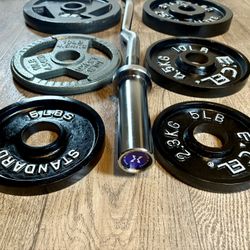 BRAND NEW Olympic Silver Curl Bar With Cooper Bearings & Weight Plates Pairs From 5s To 35s #  (Total: 170 lbs)