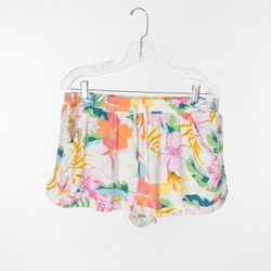 Hurley White Floral Drawstring Athletic Shorts