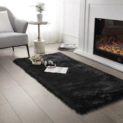 SERISSA Soft Fluffy Rug Coal Black Faux Sheepskin 3x5