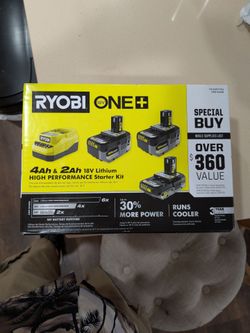Ryobi ONE+ 18V Lithium High Performance Starter Kit (Two 4Ah & one 2Ah batteries with charger) NEW