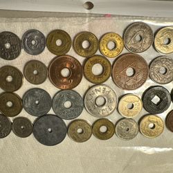 Lot Of World Coins With Round Holes 