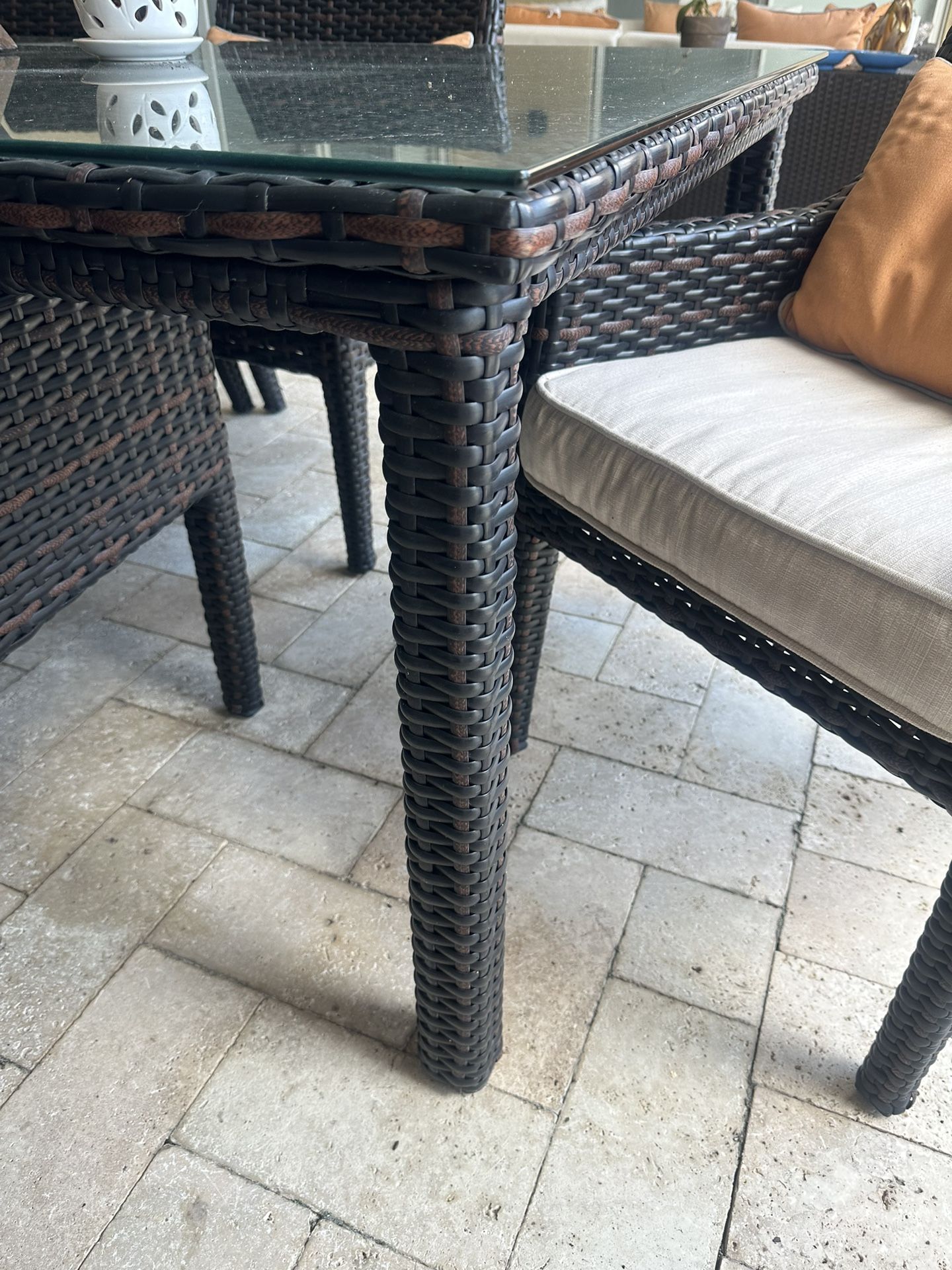 Fortunoff Siesta Aged Outdoor Wicker Dining Table Set 7pcs With Cushions for Sale in Boca Raton